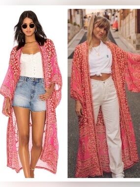 RARE: Spell & the Gypsy Delirium Maxi kimono w Belt, in red/pink, Like-New